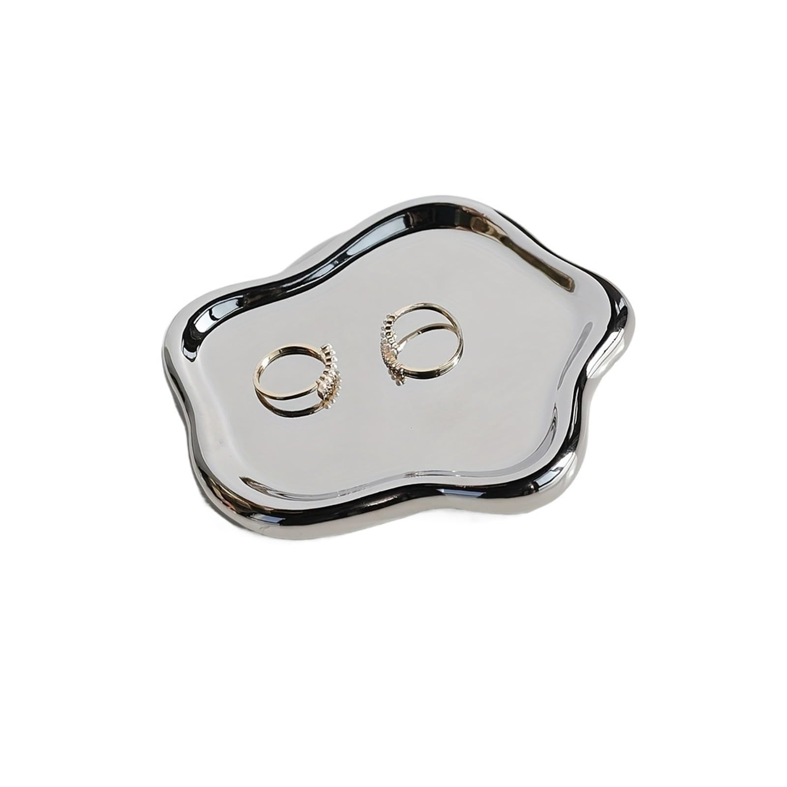 ZHSOAO 3pcs Ceramic Jewelry Tray, Cloud Shape Trinket Dish Vanity Organizer For, Ring, Key Holder for Jewelry(Silvery)
