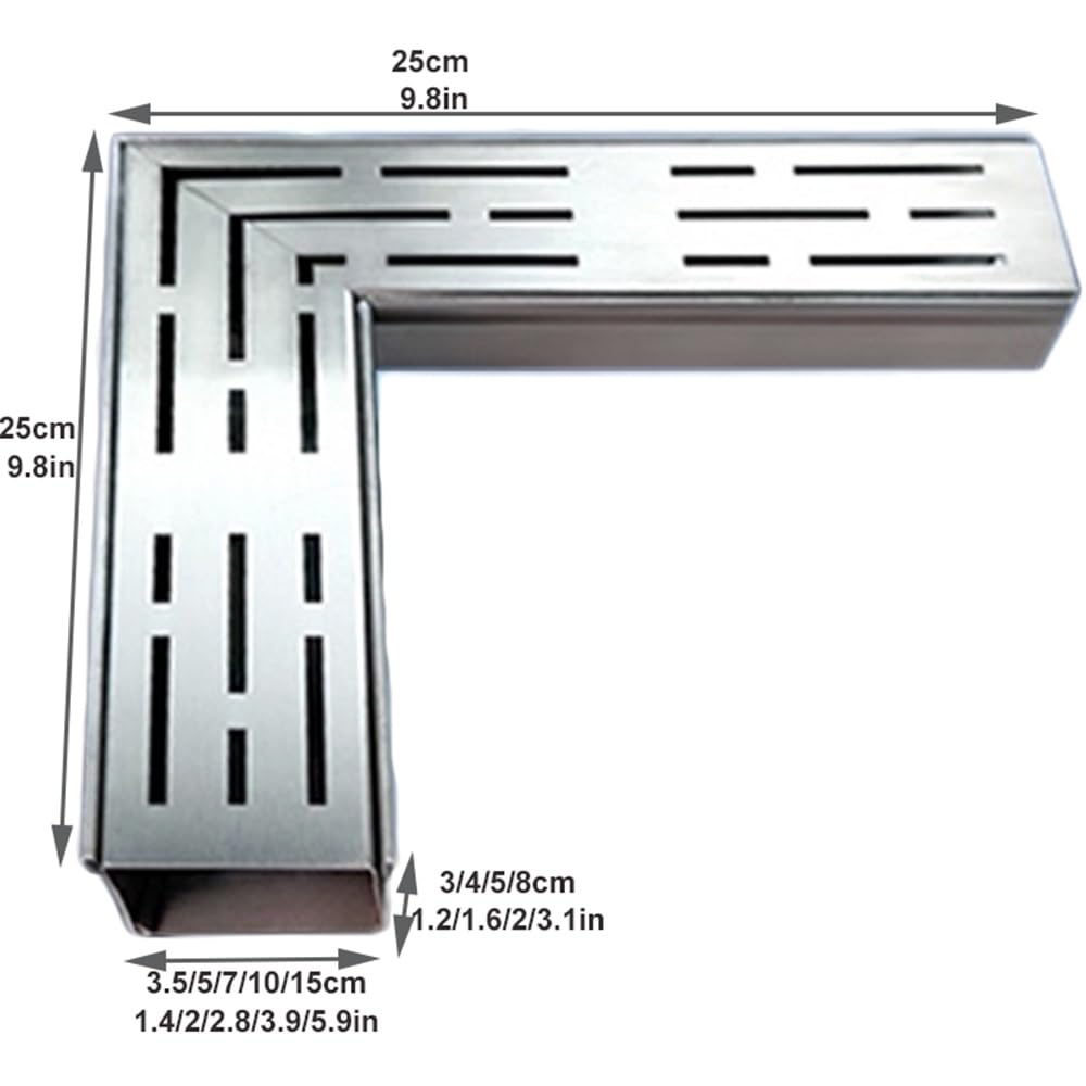 Rejilla de drenaje de acero inoxidable 304 con tapas, filtro de sumidero en forma de U para exteriores, drenaje pequeño para acera, duradero y resistente al óxido, fácil instalación (9.8 x 3.9 x 2