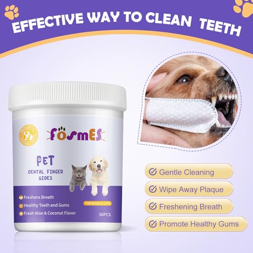 OUYOFI Teeth Cleaning Finger Wipes for Dogs & Cats, Reduces Tartar & Freshens Breath Dental Wipes，Natural Mild Ingredients,Disposable Dog Teeth Cleaning Wipes,50PCS — view 4
