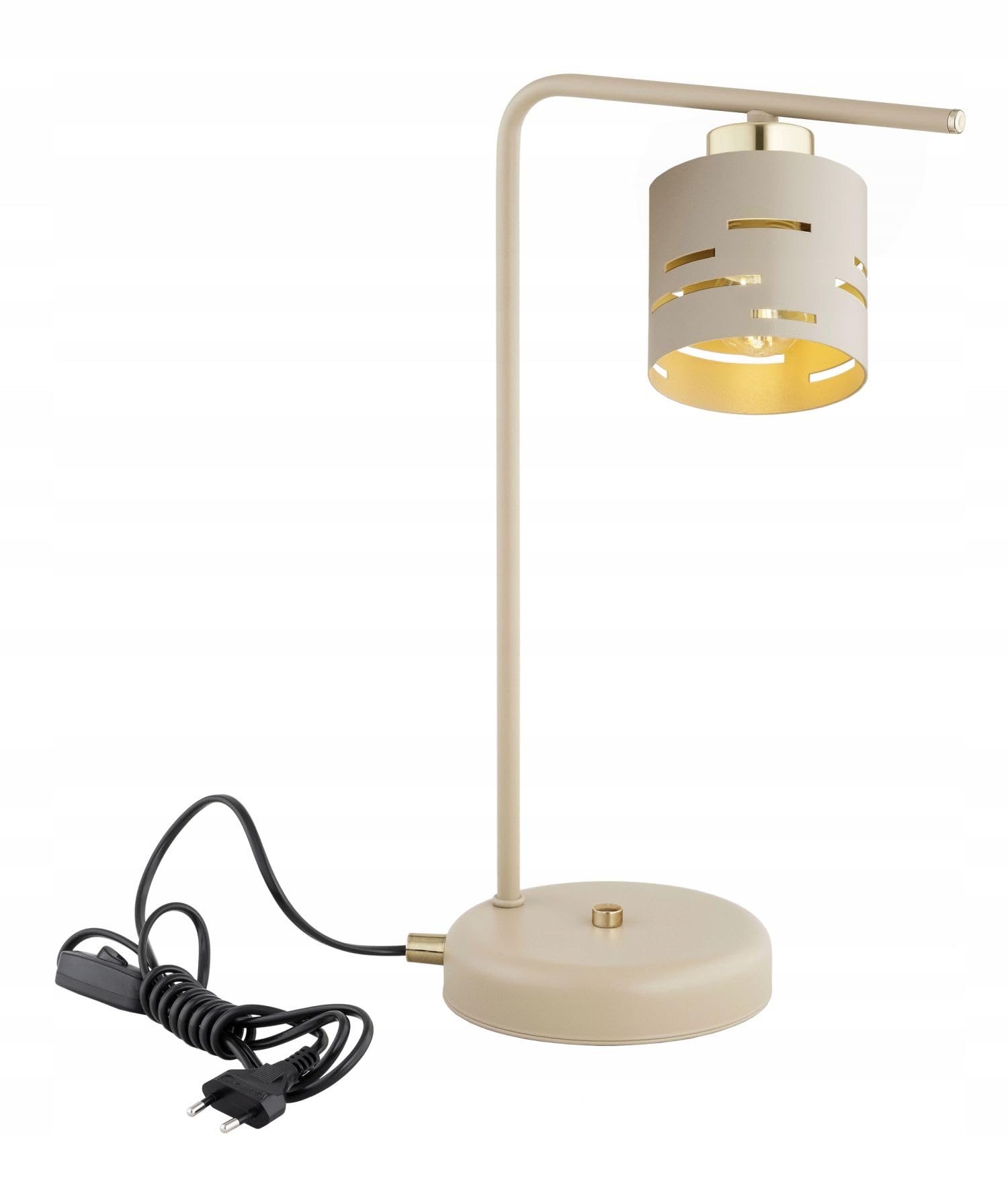 Licht-Erlebnisse Tischleuchte Metall Ecru Gold Nachttisch Schlafzimmer Wohnzimmer Büro E27 Modern gemütlich H:38 cm Tischlampe Schreibtisch
