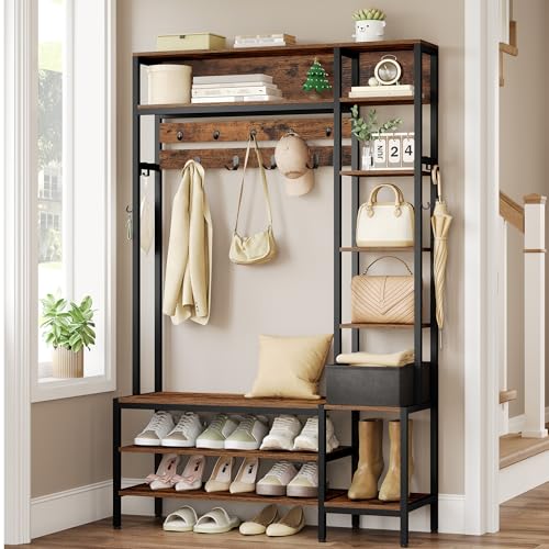 HEXCELEN Garderobenständer mit Schuhbank, Garderobe, 1...