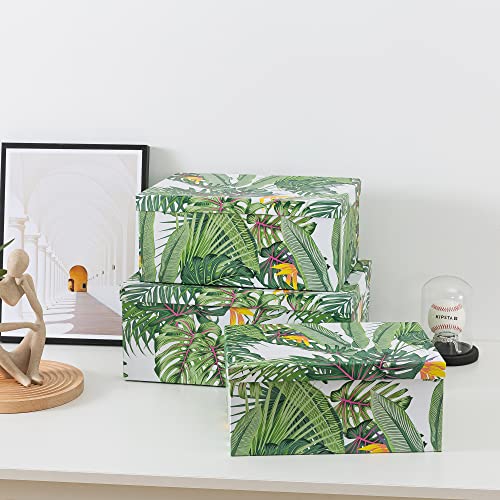 Soul & Lane Decorative Storage Cardboard Boxes With Lids | Tropical Breeze - Set Of 3 | Green Jungle Leaves Paperboard Nesting Boxes thumb #4