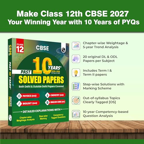 Image of PW CBSE Class 12 PYQs - Past 10 Years Solved Papers For 2027 Board Exams | Delhi & Outside Delhi Papers Covered | Physics, Chemistry, Biology, English