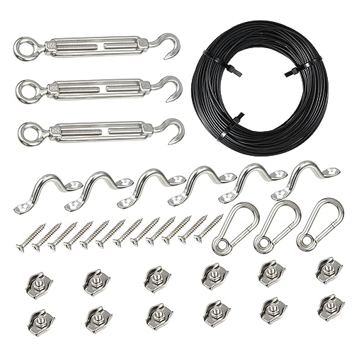 Garneck Black Wire String Light Hanging Kit Steel Wire Rope Set 304 Stainless Steel Easy to Install and Hide