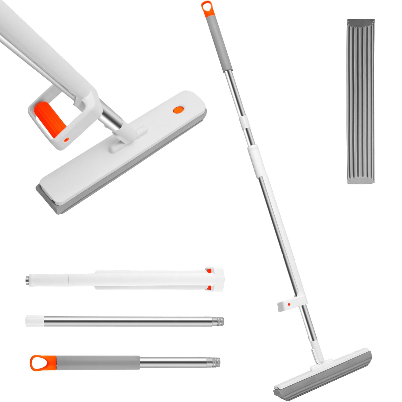 Sponge Mop with Replacement Sponge, Head Hands Free Self Wringing Mop with 47.2 Inch Ergonomic Handle, Absorbent Foam Mop Sponge Squeeze Mop Reusable