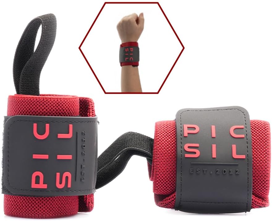 PICSIL Cross Training Wrist Wraps, Strong Wrist Support with Thumb Loop, Flexible Wrap Made of Stretch Cotton, Ideal for Weightlifting, Boxing, Workout, for Men and Women (Red)