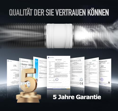 BUMSOU Rohrventilator 100mm, Leise Rohrlüfter mit Doppelkugellagermotor Überhitzungsschutz, 32dB 130m³/h Rauchabzug Ventilator, Inline Abluftventilator, Kanalventilator für Bad WC Gewächshaus Zelt