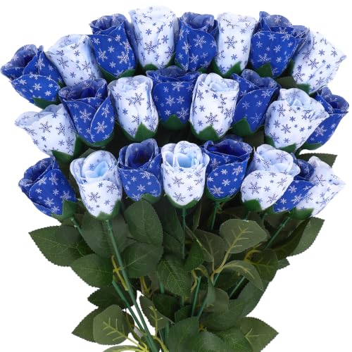 Wavyknot 12 Pcs Christmas Winter Flower Snowflake Artificial Roses 17''