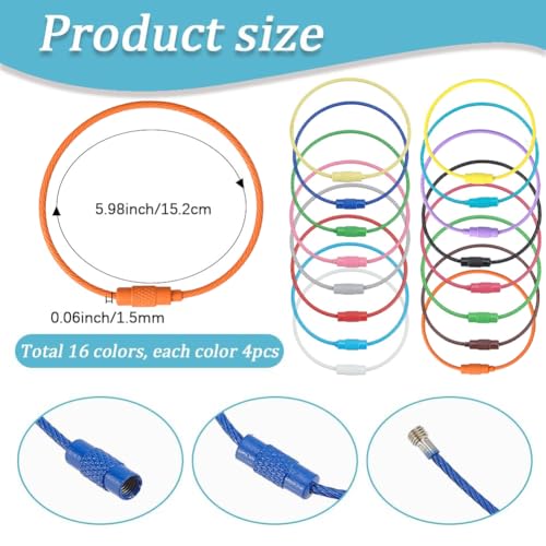 Image of SUNNYCLUE Stainless Steel Loops Wire Keychain Cable Large Key Rings Key Chain for Luggage Tags Key Tags Keyrings Kitchen