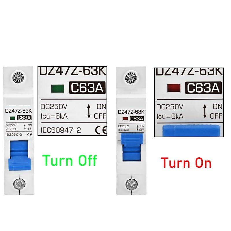 Solar Panel DC Circuit Breaker DC MCB 250V/500V/750V/1000V 2P 3P 4P 16A 32A 50A Non Polarized DC Breaker PV System(2P DC500V,50A)