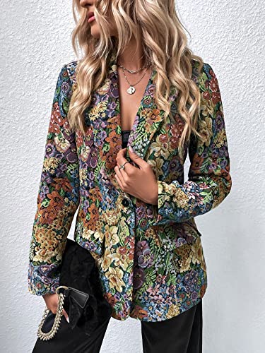 WDIRARA Women's Floral Print Lapel Neck Single Button Lightweight Jacket Blazer with Pocket4