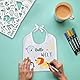 FloraVigo 12 Stück lätzchen baby zum Bem mit 16 Zeichenvorlagen, 12 Textilstiften, Babyparty-Dekorationsspiel, wasserdichte Lätzchen für Babys, Jungen und Mädchen, Babyparty, Tier-Malvorlagen