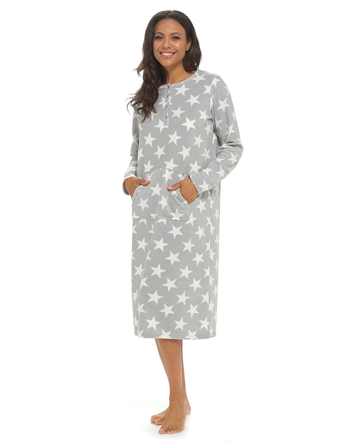 Undercover Ladies Polar Fleece Nightie LN420 Grey/White Star 14-16