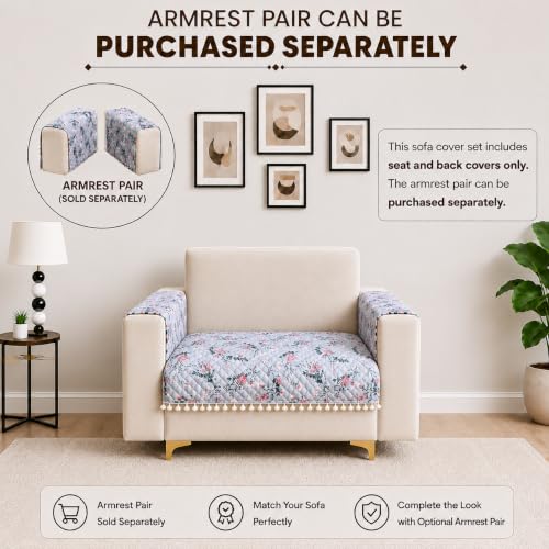 Image of Homerz Premium Printed Quilted Velvet Sofa Slip Cover Protector with Tassels, Sofa Mat, Exact Size, Antislip Cover (Grey Autumn, 1 Seater, Half)