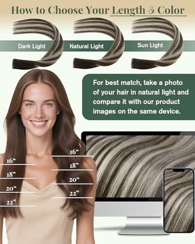 Image of Ugeat Balayage Genius Weft Hair Extensions Human Hair 16 Inch 50G #4 /18 /4 | Genius Weft Human Hair Extensions, Dark Brown Mix Ash Brown Balayage, Daily Wear, Add Volume
