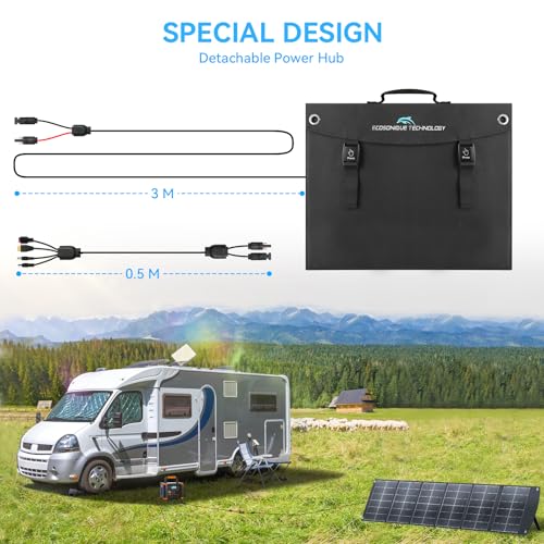 Image of Ecosonique 200W Portable Foldable Solar Panel MC4 Output for Power Station | Lightweight, Waterproof, CPC, XT60, DC, USB-C PD3.0, USB-A QC3.0 Multi-Output for Solar Generators, RVs, Camping, Outdoor Use
