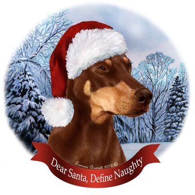 Red Doberman Dobie Dog Santa Hat Christmas Ornament Porcelain China U.s.a. Gift