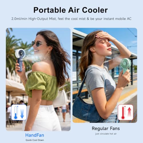 Image of HandFan 4000mAh Handheld Turbo Misting Fan, 100 levels Adjustable High Speed Mister Fan, Portable Spray Water Mist Fans, Foldable Mini Hand Fans for Summer Beach Travel Concerts Disney(Royal Blue)