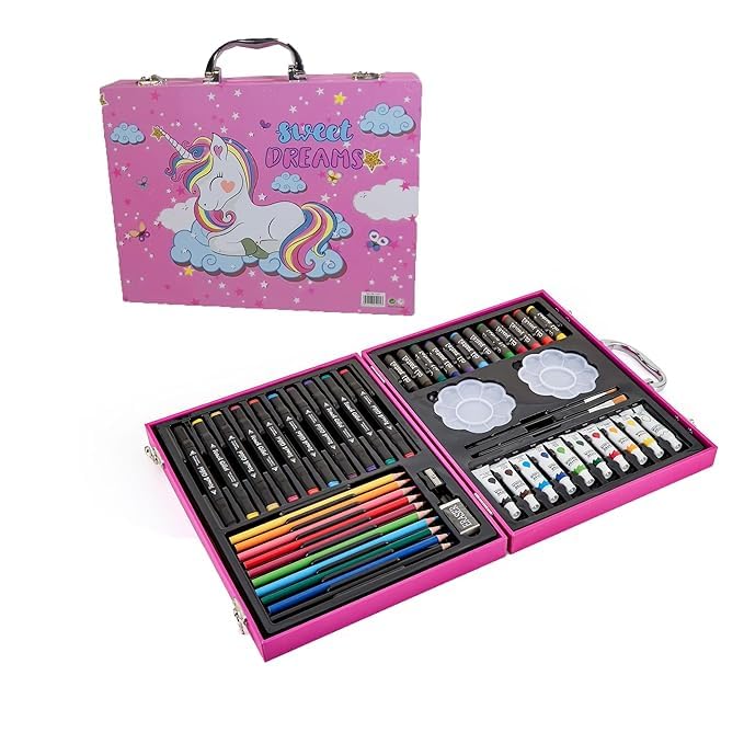 Image of Kitchen Bloom Color Kit Art Set for Kids, 145 Pieces Drawing Kit with Colour Pencils, Oil Pastels, Paint Brushes, Water Colours, Marker Pens, Color Set for Kids (Unicorn (49))