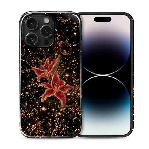 Coque iPhone 14 Pro antichoc hybride double couche à motif lys doré