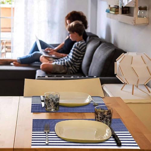 Image of YELONA Dining Table Placemats Set of 4 - Heat-Resistant, Non-Slip, Washable & Stain Resistant Woven PVC Vinyl Table Mats for Kitchen & Dining - 45 x 30 cm, Black & White