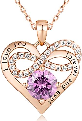 Momlovu Mothers Day Gifts for Her Women Wife Infinity Heart Necklaces for Women 925 Sterling Silver Rose Gold Birthstone Necklace Jewelry for Women