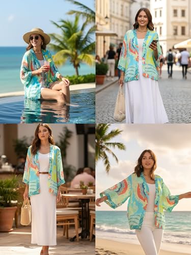 Image of KE KANHA EXPORTS Shrugs for Women Stylish | Beach Outfits for Women Cover Up | Western Summer Shrug for Woman | Soft Silky Free Size Boho Multicolour Kimono Bust 30-42