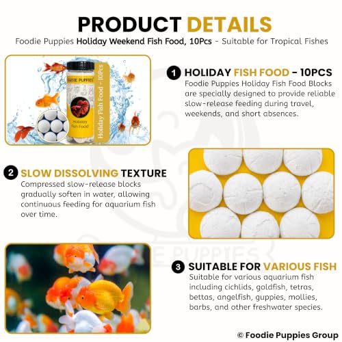 Image of Foodie Puppies Weekend Pack Fish Food - 50 Blocks Slow-Dissolving | 3-Day Feeding Supplement for Tropical & Coldwater Aquarium Fish | Convenient Food for Weekends