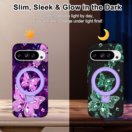 Shecaset for Google Pixel 10 Pro XL Case (2025),[Compatible with MagSafe][Glow in The Dark ] Magnetic Slim Shockproof Protective Women Girl for Google Pixel 10 Pro XL 6.8 inch,Purple - image 3