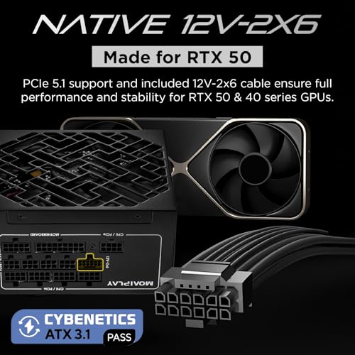 Image of ORA PRO G1 1000W Gold PSU ATX 3.1, Fully Modular, Quiet, Black | ATX 3.1, PCIe 5.1 12V-2x6 Cable, Cybenetics Gold Certified, 148mm Quiet Fan, Gaming PC Desktop