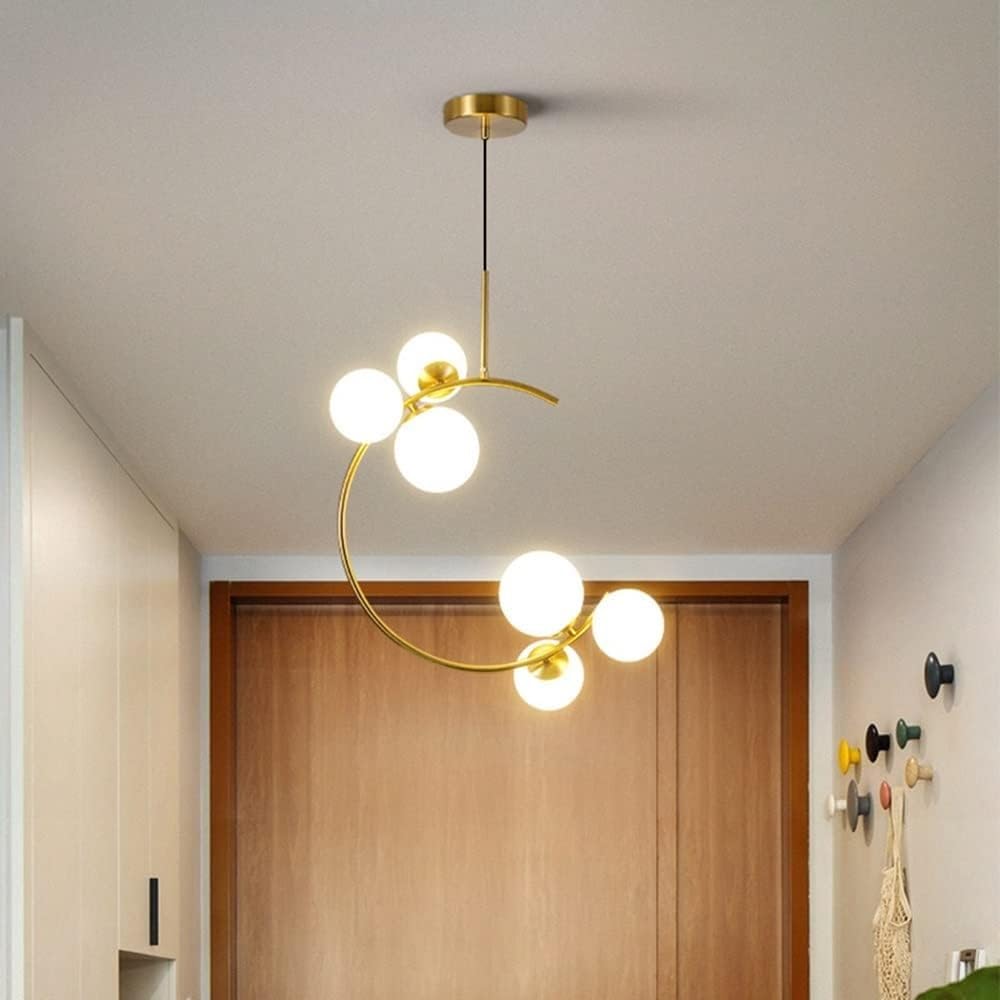 GLocki Lampade a sospensione moderne e semplici a LED, lampadario a sfera in vetro bianco, lampade a sospensione industriali regolabili sospese (Size : 6 Lights)