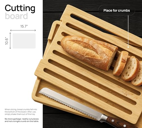 Set de 2 Tablas de Cortar de Bambú Kopcher, 15.6"x10.7"x1", con Ranuras para Jugos y Bandeja Atrapa Migas, Tablas Gruesas para Carne con Mango Antideslizante miniatura 2