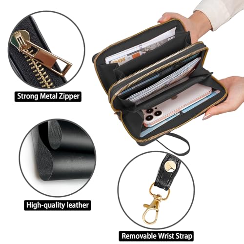 Women's Large Capacity Wallet PU Leather Double Zipper Clutch Purse Multifunctional Wallet with Removable Wristlet Strap for Smart Phone/Coin/Card/Cash, Dream Catcher Dolphin4