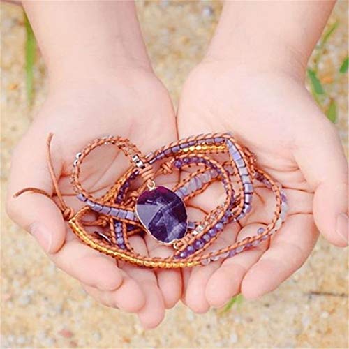 Image of YGLINE Boho Handmade Wrap Leather Tube Crystal Stone Bracelet for Women
