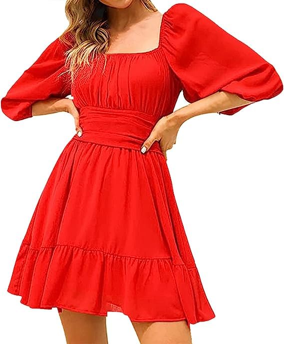 Patlani Western Dresses For Women | Solid Georgette Smock Off Shoulder- Dress | Midi Western Dress For Women.(Off-Red-S)