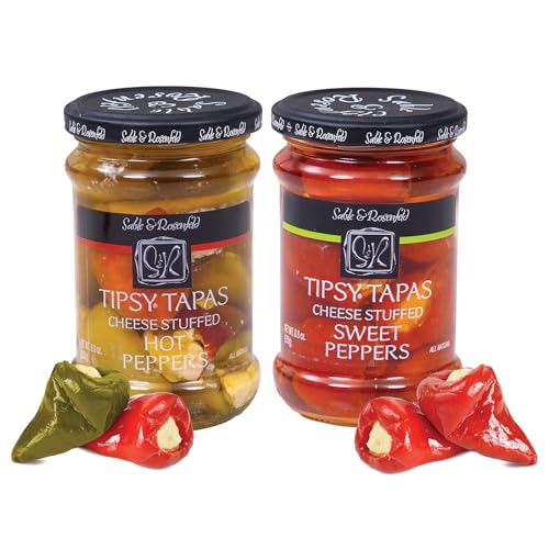 Sable & Rosenfeld Tipsy Tapas Cheese Stuffed Peppers Variety Pack, Hot & Sweet, (2 Jars)