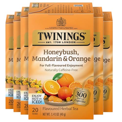 Twinings Honeybush, Mandarin, &amp; Orange Herbal Tea Individually Wrapped Bags, 20 Count (Pack of 6), Naturally Caffeine-Free, Enjoy Hot or Iced, 120 Teabags