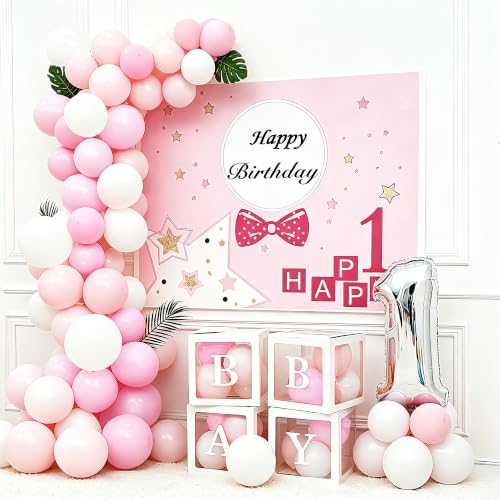 Image of 100pcs Pink and White Balloons 12 Inch w /Ribbon Party Decorations | Pink and White Balloons for Women Girls Birthday Anniversary Wedding Bridal Shower Party Decorations Supplies