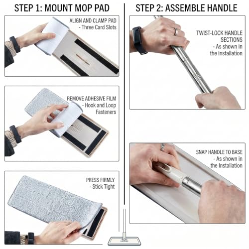 Image of Mop Heavy Quality Floor Mop with Bucket Flexible Kitchen tap Flat Squeeze Cleaning Supplies 360 Flexible Head /2 Reusable Pads Clean Home Kitchen Red