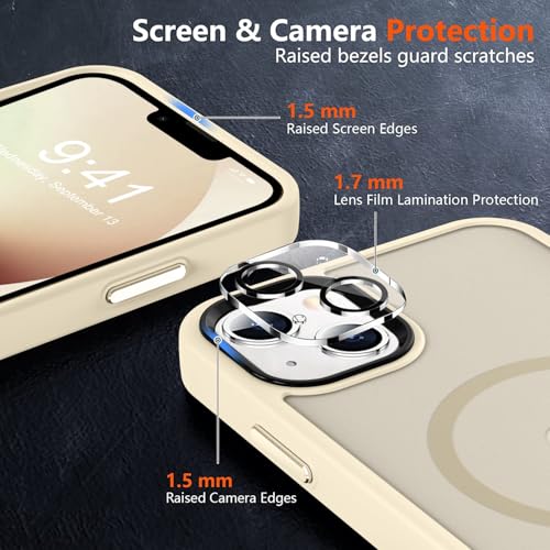 Image of MOCCA Strong Magnetic for iPhone 13 Case, [Compatible with Magsafe][Screen Protector+Camera Lens Protector] Translucent Matte Back Slim Shockproof Case for iPhone 13 Phone Case 6.1 inch, Light Gold