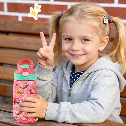 Image of 14oz Rugby Car Kids Water Bottle with Straw Lid - Football Water Bottles for Kids, Leakproof, Lightweight, Durable Plastic Bottles for School, Pop-Up Straw Cover, Gift Cup for Girls Boys (Rugby)