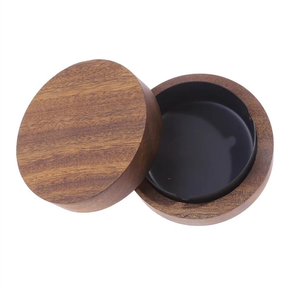 Smoking Accessories Ashtrays with Lid Covered Windproof Ashtray Walnut Wood Ashtray with Stainless Steel Liner Indoor Outdoor Ash Tray for Home(Black)