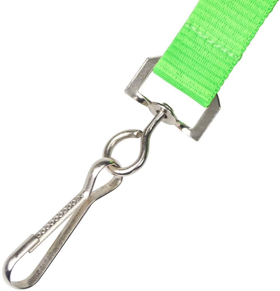 Specialist ID - Paquete de 25 cordones anchos brillantes para insignias de nombre con cierre de seguridad para el cuello y soporte para tarjetas de identificación, clip en J, neón de alta visibilidad