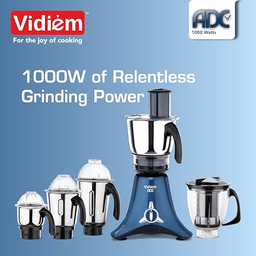 Image of Vidiem Vstar ADC Azure Blue 1000W MIXER GRINDER | 1000 Watts with 5 Jar In-1 Juicer |5 Leakproof Multi Purpose Self-Lock Jars, For Wet And Dry, Chutneys, Curries & Powders | 1000 Watts Mixer|ABS Body