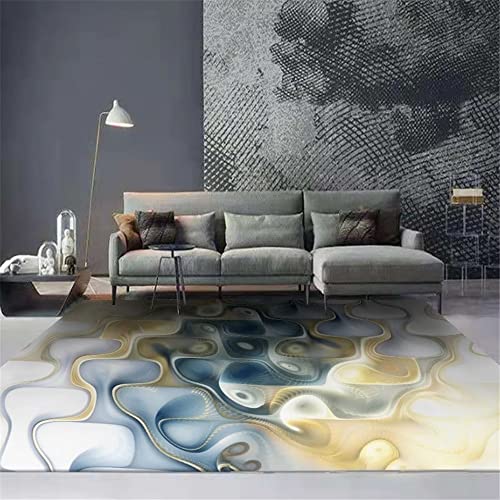 Tapis salon bleu abstrait géométrique grand tapis durable 100x200 - 2
