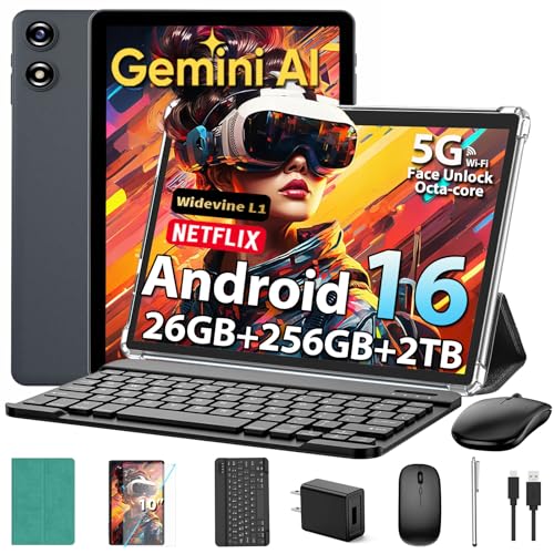 Image of 2026 Android Tablet with Keyboard, Upgraded Android 16 tablet with 26GB+256GB+2TB Expand, 10 inch Tablet PC with 8-Core, Gemini AI, WiFi, 8000mAh, GMS,GPS, 2-in-1 Tablet with Case,Mouse,Stylus (Green)