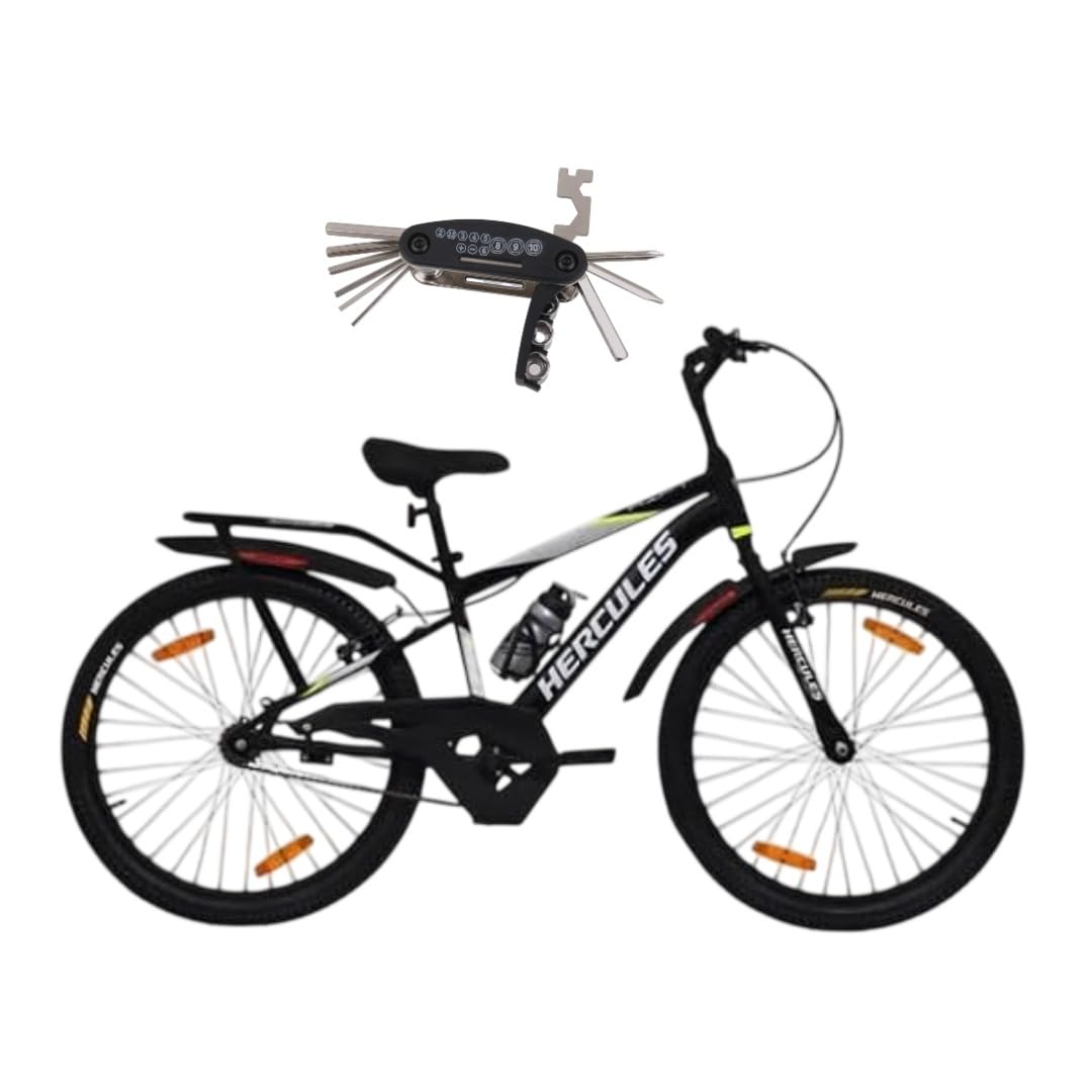 Hercules Rift 24T Kids Bicycle for Boys & Girls (9–13 Years) | 24 Inch Single Speed Steel Cycle | Power Brakes | Rear Carrier | Rigid Fork | 85% Pre-Assembled | Black & Green-image-33