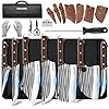 MDHAND Butcher Knife Set, 14PCS Hand Forged Serbian Chef Knife Set with Roll Bag, Heavy Duty Meat Cleaver Knives, Boning Knife, Meat Cutting Knife for Home Kitchen & Camping BBQ, Gifts for Men Women