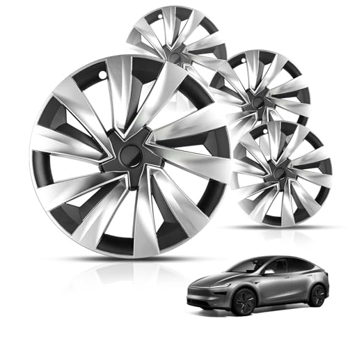 4Pcs Wheel Covers for Tesla Model Y Juniper 19 Inch Juniper Wheel Hubcaps Spiral Style Aero Wheel Protector Juniper Accessories Black&Silver(For a free T-shaped sign, please contact customer service.)