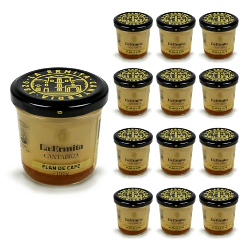 LA ERMITA Flan de Café, Postre Artesanal con Leche Entera, Queso y Café Natural, Sin Gluten, Envasado al Vacío, 110 g (Pack 12 unidades)